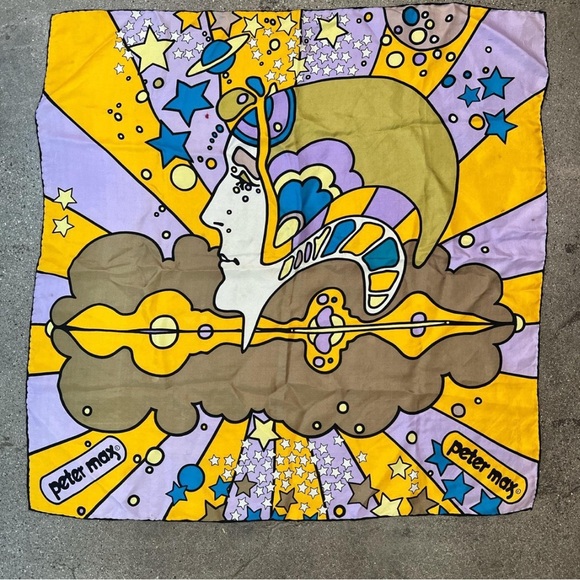 Vintage Accessories - Vintage Peter Max silk scarf  80s fashion 1980s scarf